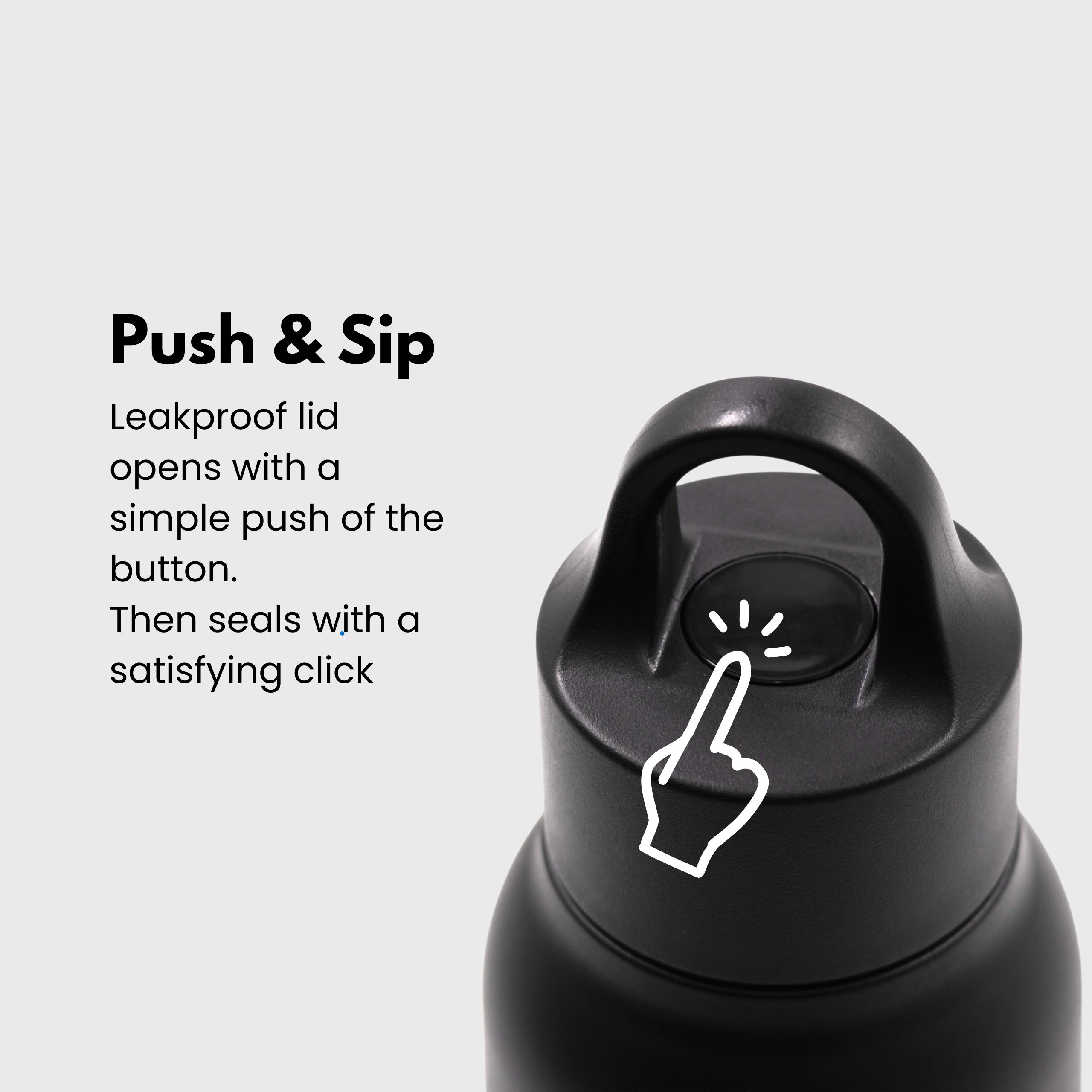 520ml Eco Push-to-Sip Bottle Made from Recycled Stainless Steel - leak proof lid