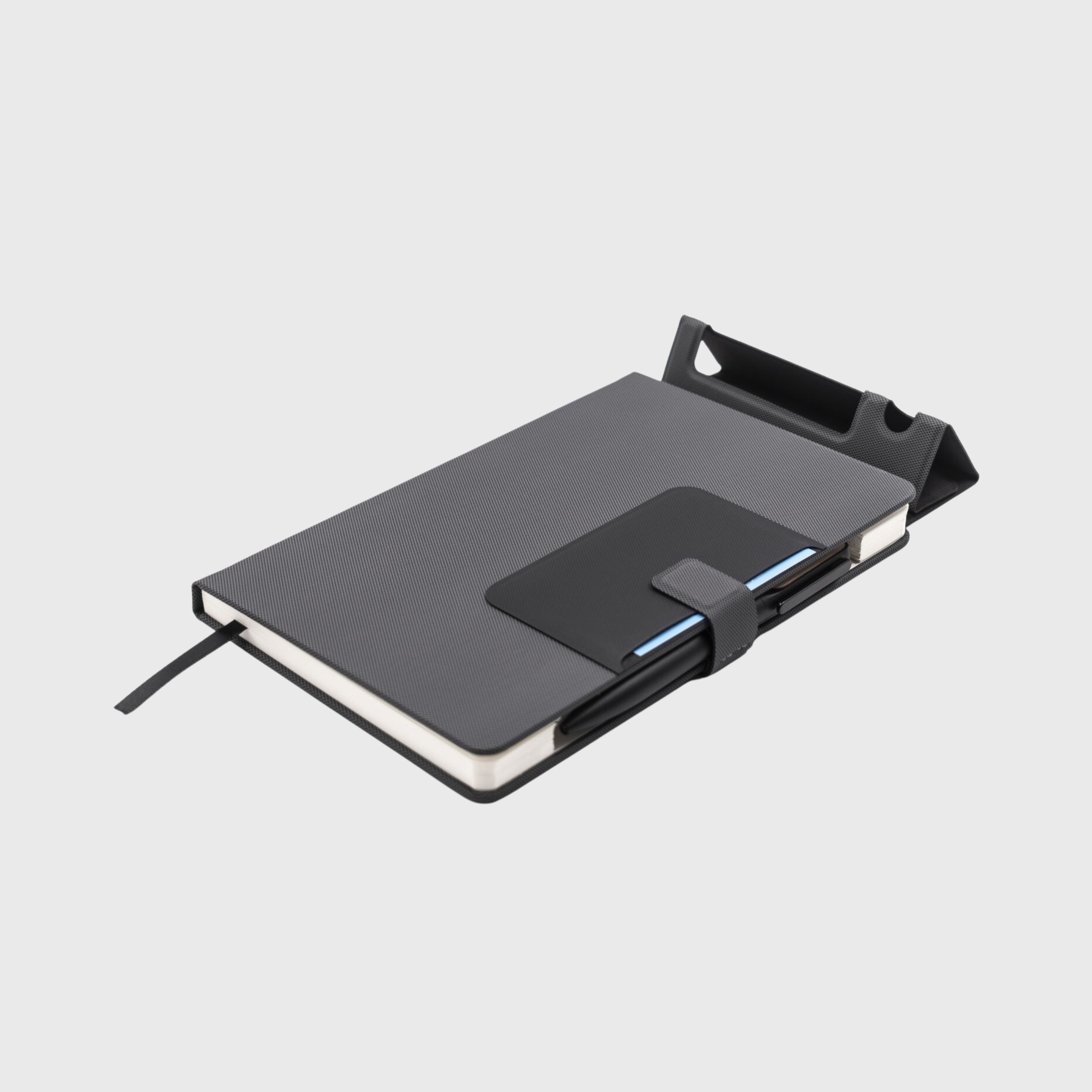 Corporate Gifts Singapore A5 Notebook Eco Friendly Recycled Sustainable pen with compartment and fold out stand