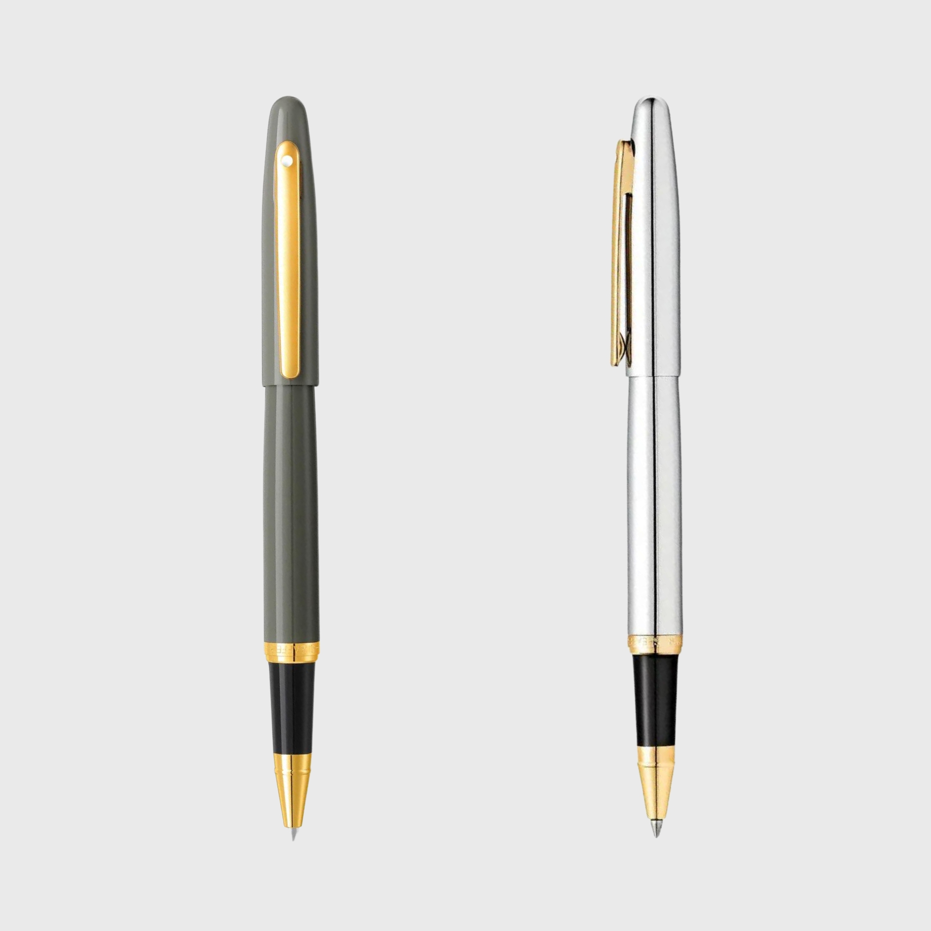 Sheaffer VFM Glossy Light Gray / Polished Chrome Rollerball Pen With Gold Trims