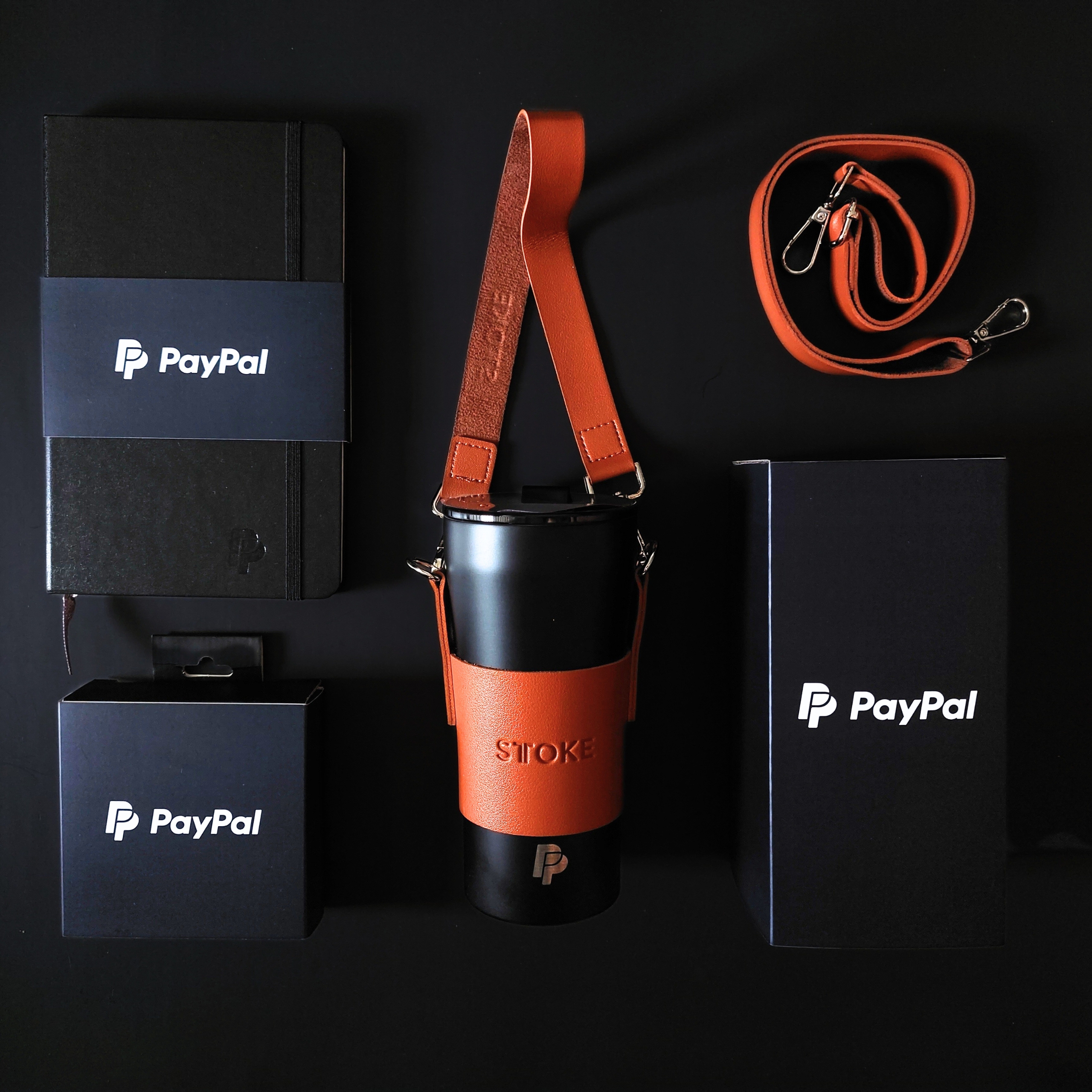 corporate gifts singapore sttoke kerrie extension sttrap leather customised with engraved sttoke tumbler and debossed notebook
