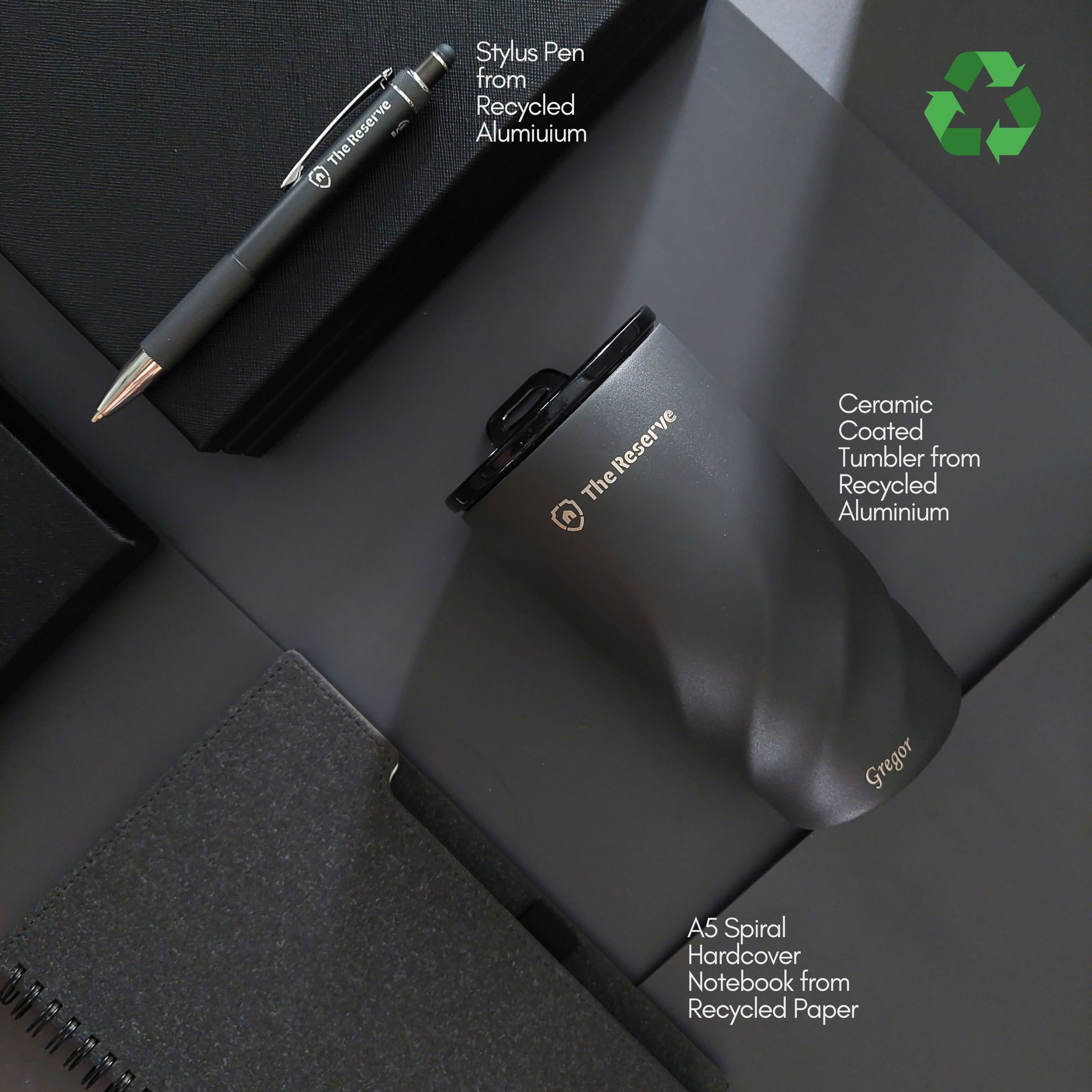 corporate gifts singapore sustainable eco notebook pen and tumbler