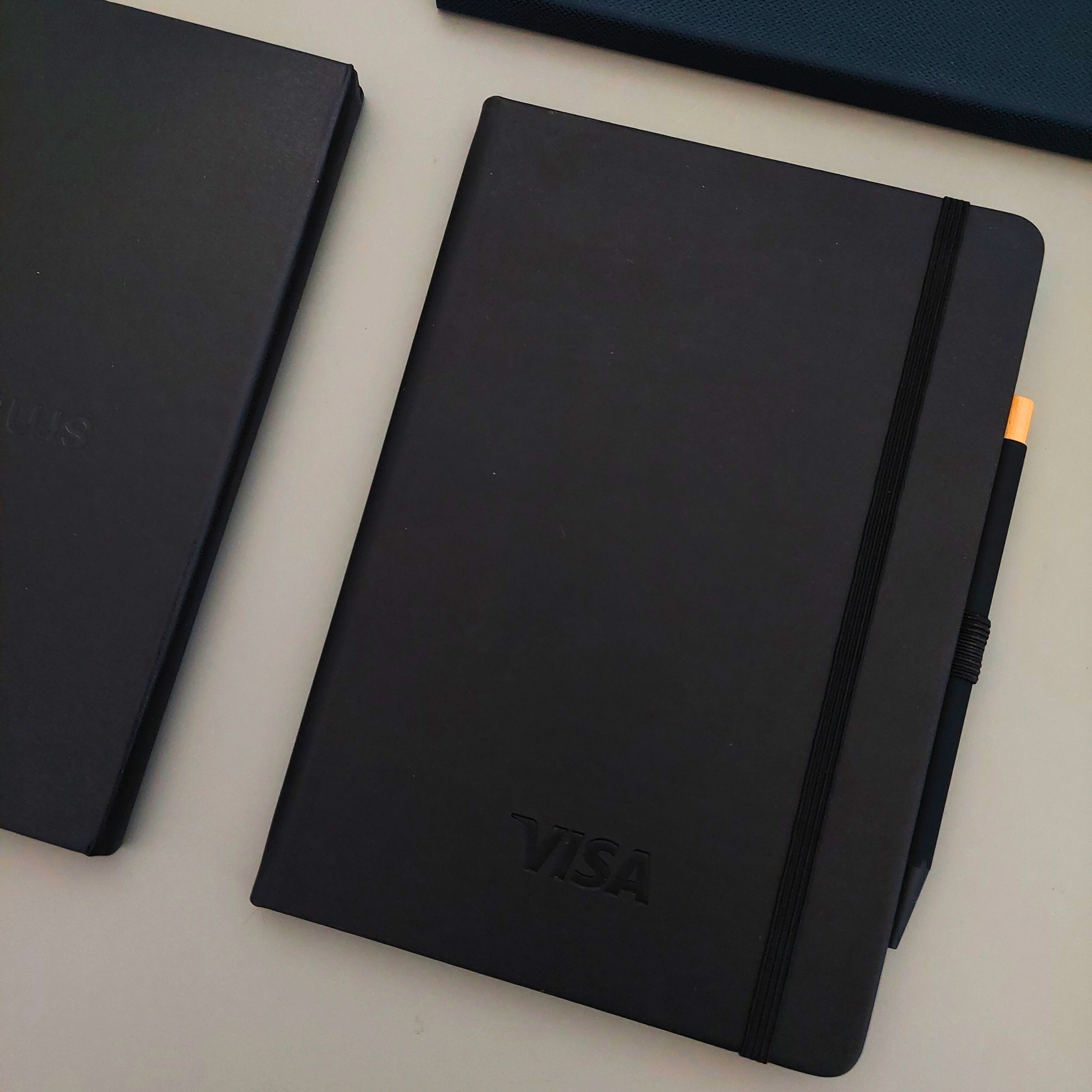 customised notebook corporate gift singapore Imero strap with ink-less pen